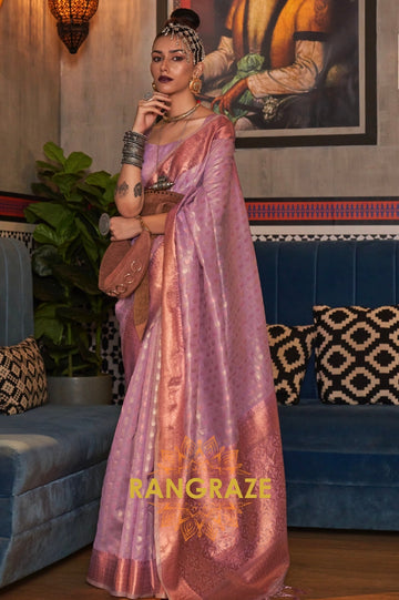 Mystic Lilac Lavender Banarasi Tissue Woven Silk Saree