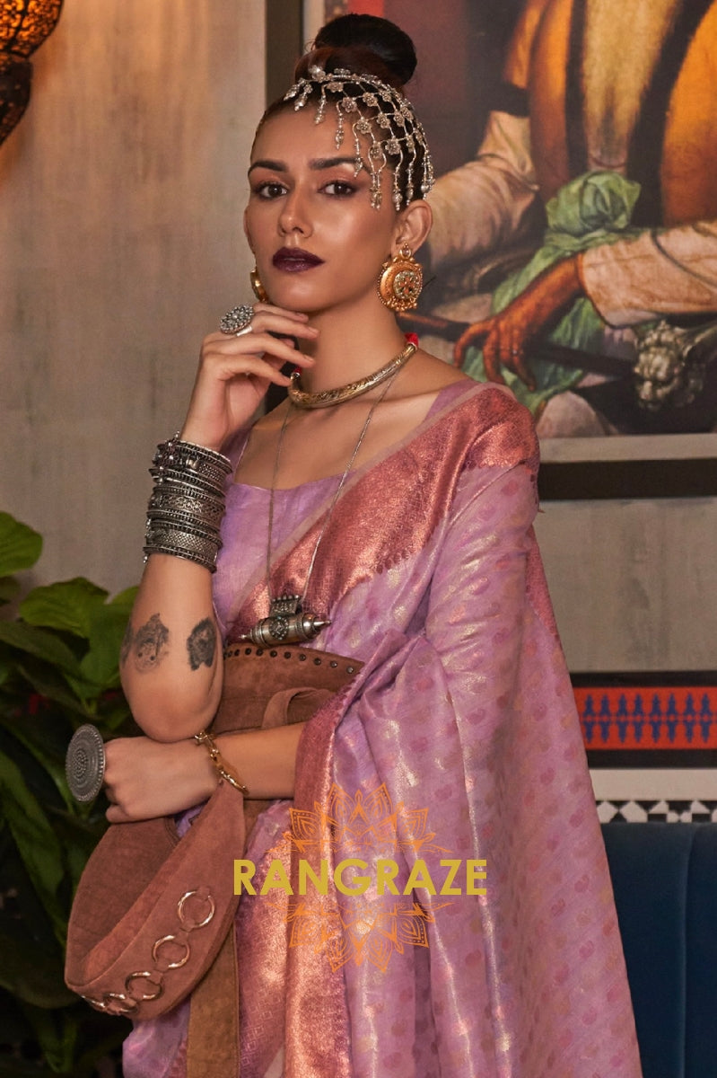 Mystic Lilac Lavender Banarasi Tissue Woven Silk Saree