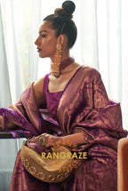 Royal Purple Woven Kanjivaram Brocade Silk Saree