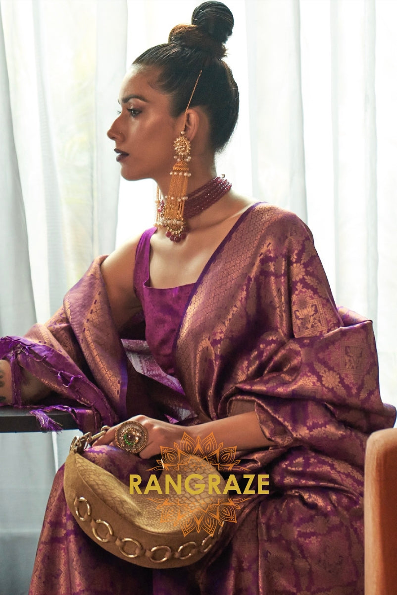 Royal Purple Woven Kanjivaram Brocade Silk Saree