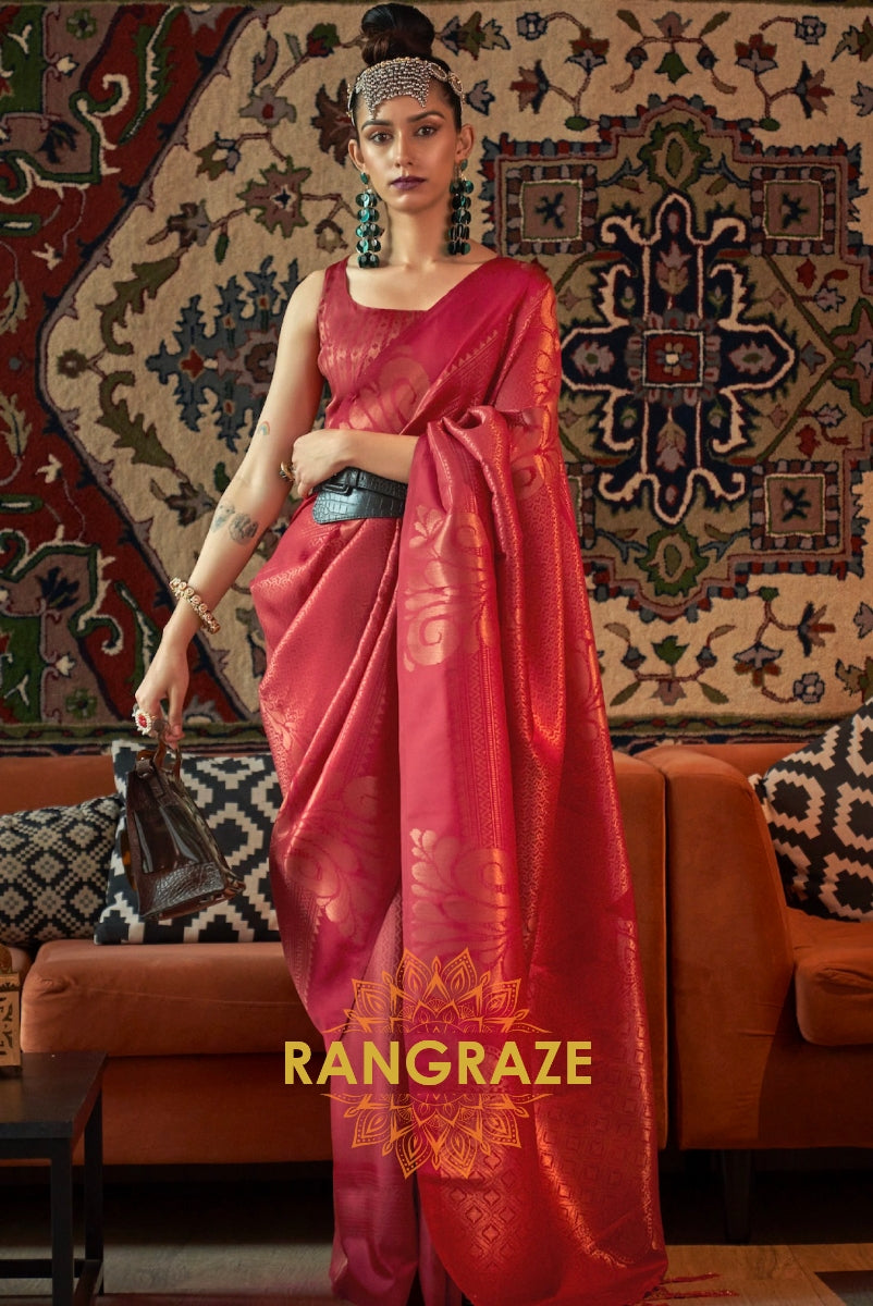 Majestic Red Woven Banarasi Brocade Silk Saree