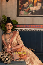 Mystic Golden Beige Banarasi Tissue Woven Silk Saree