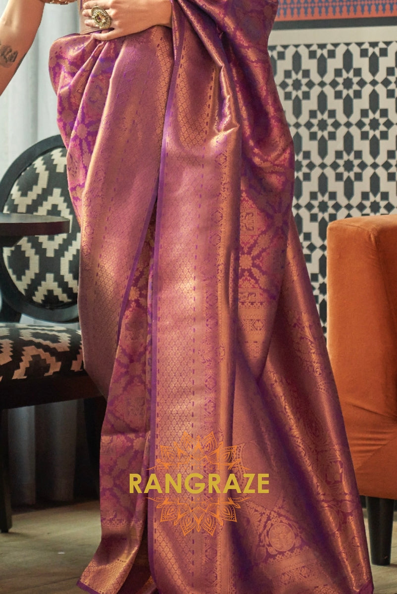 Royal Purple Woven Kanjivaram Brocade Silk Saree