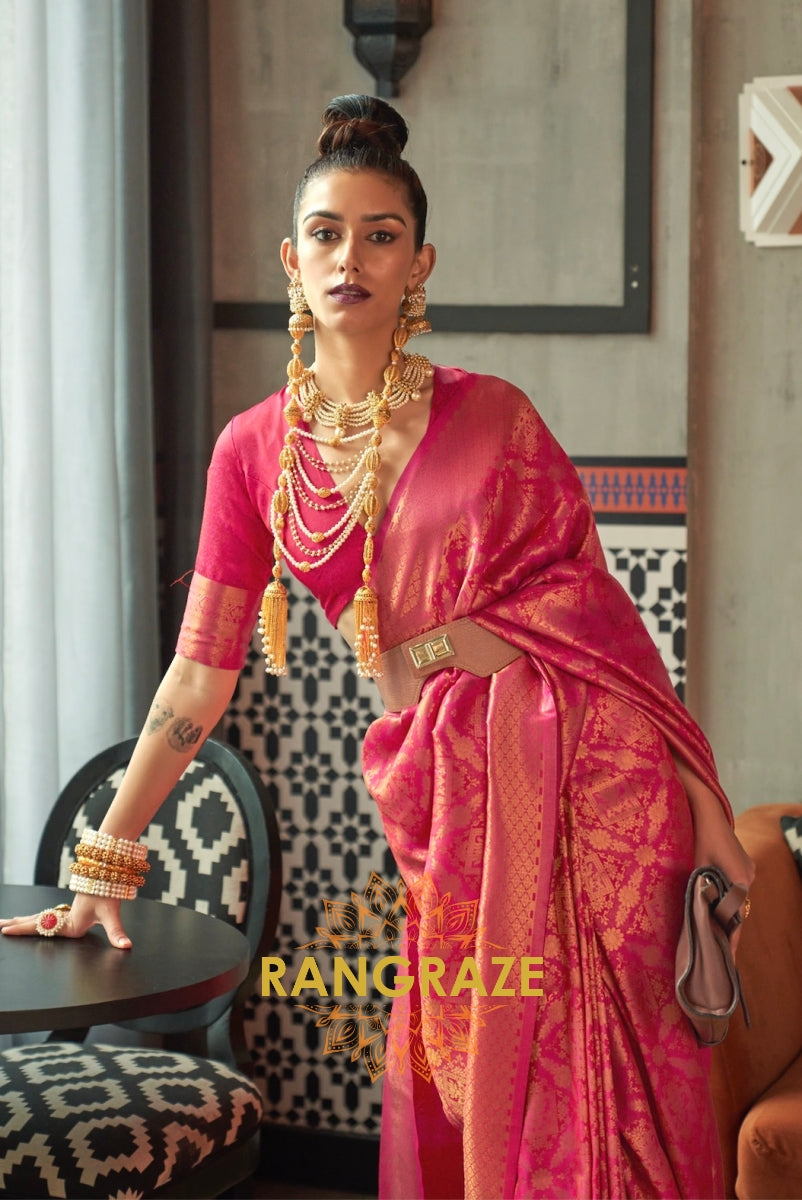 Royal Magenta Woven Kanjivaram Brocade Silk Saree