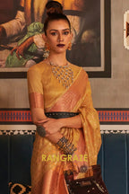 Mystic Golden Yellow Banarasi Tissue Woven Silk Saree