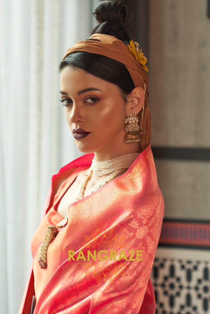 Royal Red Woven Kanjivaram Brocade Silk Saree