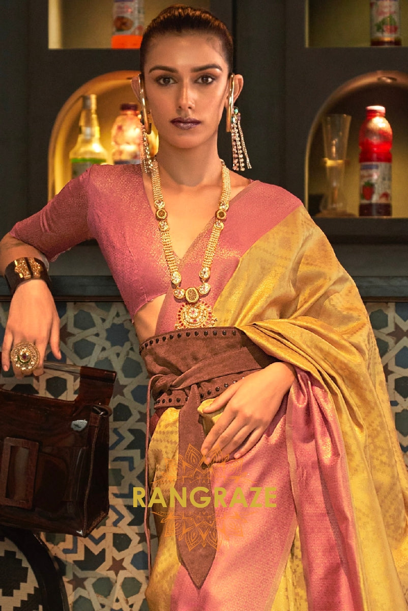 Golden Dual Tone Festive Kanjivaram Silk Saree