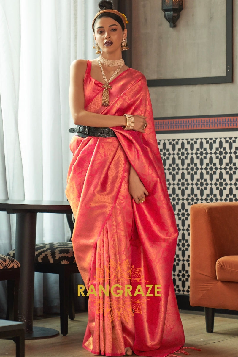 Royal Red Woven Kanjivaram Brocade Silk Saree