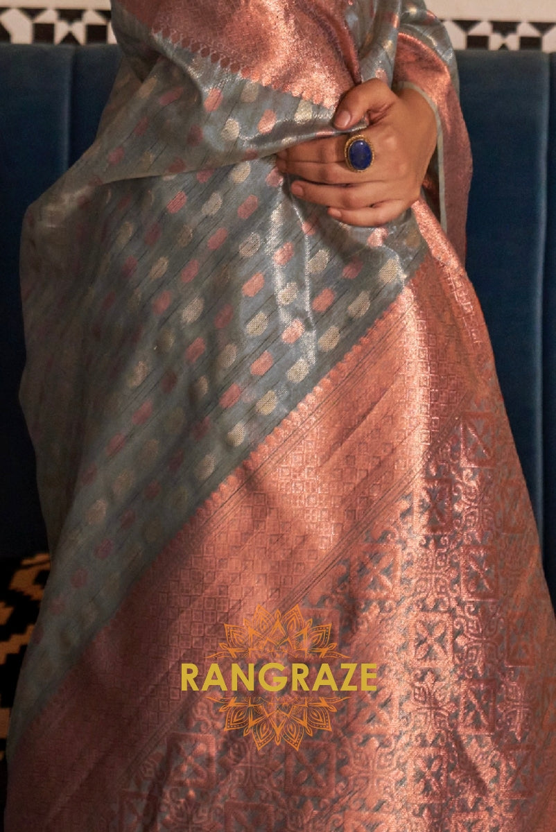 Mystic Silver Green Banarasi Tissue Woven Silk Saree