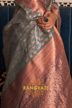 Mystic Silver Green Banarasi Tissue Woven Silk Saree