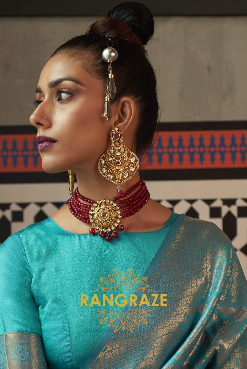 Royal Turquoise Woven Kanjivaram Brocade Silk Saree