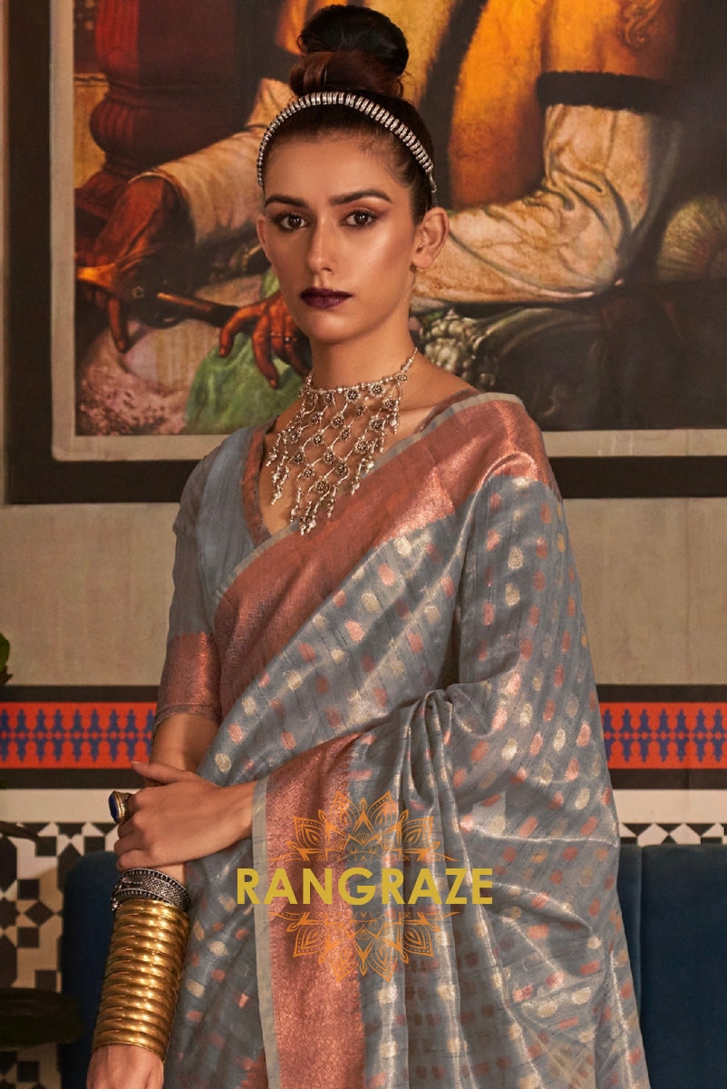 Mystic Silver Green Banarasi Tissue Woven Silk Saree