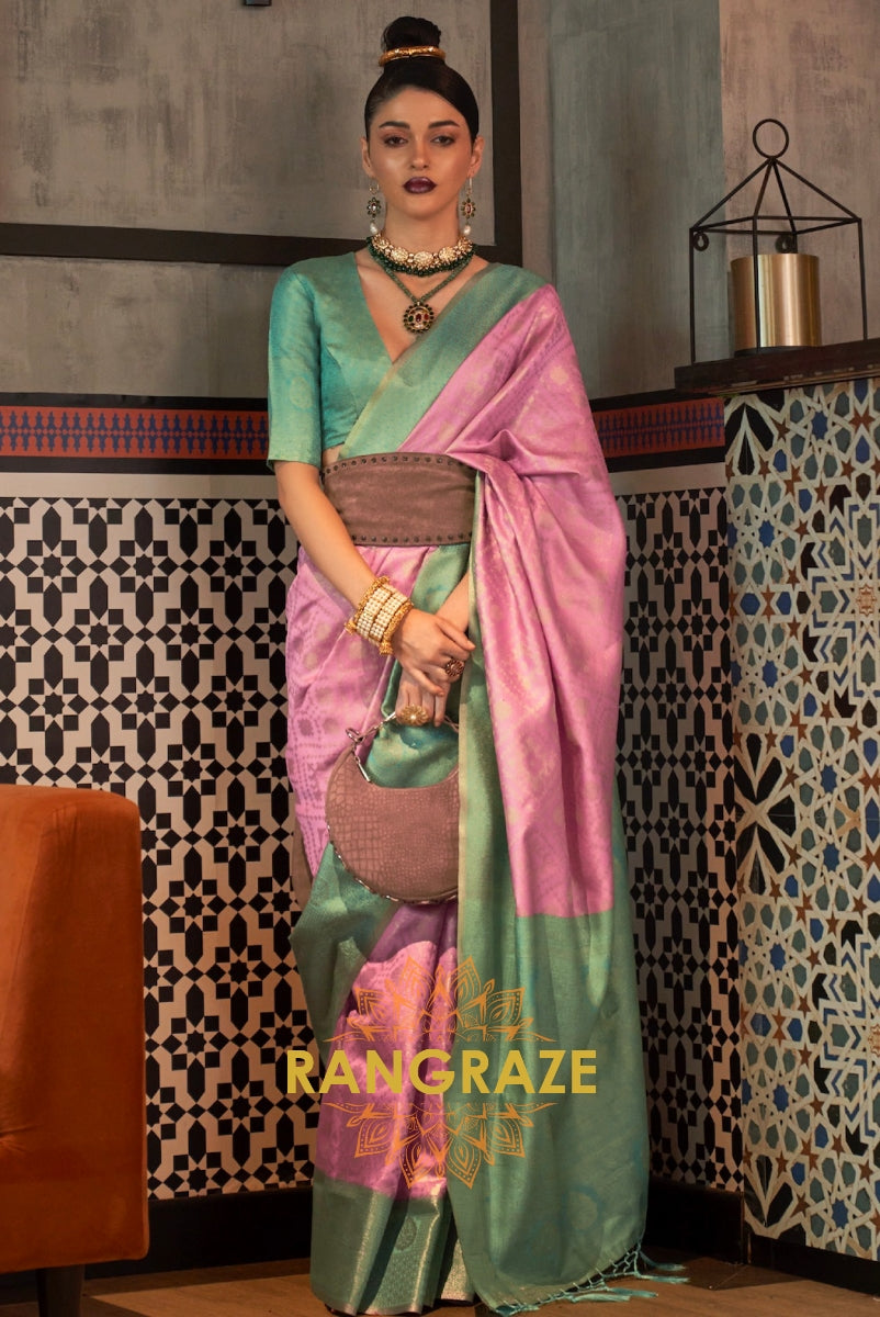 Pink Dual Tone Festive Kanjivaram Silk Saree