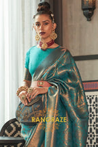 Royal Turquoise Woven Kanjivaram Brocade Silk Saree