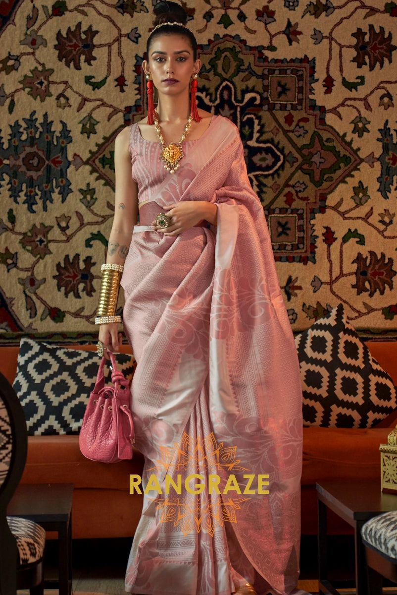 Majestic Pink Woven Banarasi Brocade Silk Saree