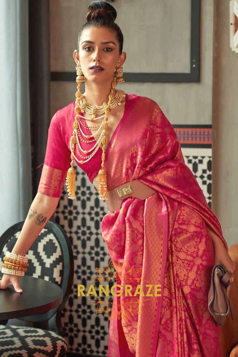 Royal Magenta Woven Kanjivaram Brocade Silk Saree