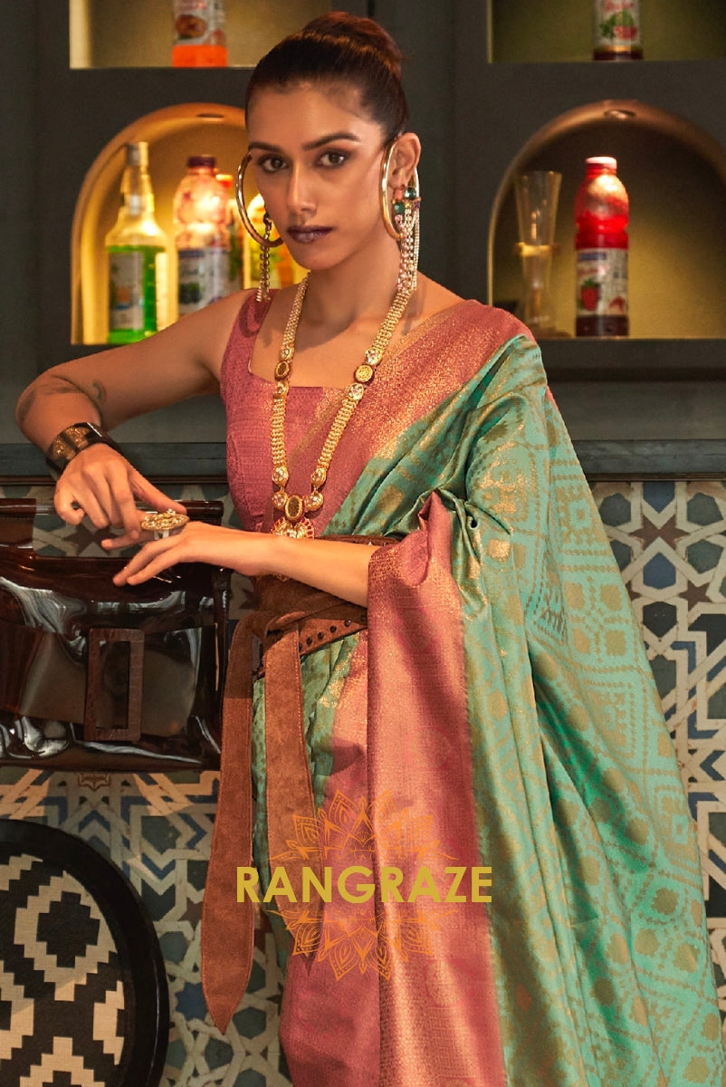 Turquoise Dual Tone Festive Kanjivaram Silk Saree