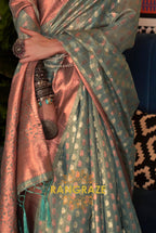 Mystic Metal Green Banarasi Tissue Woven Silk Saree