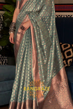 Mystic Metal Green Banarasi Tissue Woven Silk Saree
