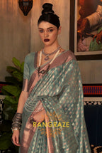 Mystic Metal Green Banarasi Tissue Woven Silk Saree
