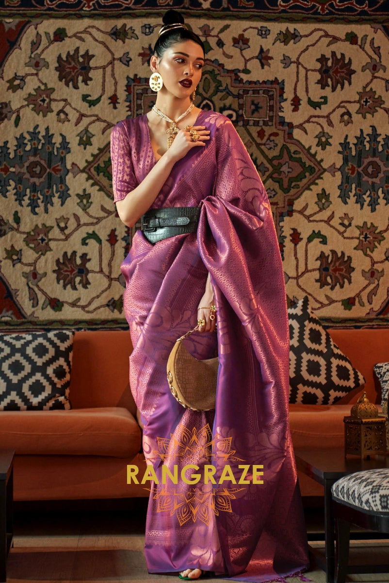 Majestic Purple Woven Banarasi Brocade Silk Saree