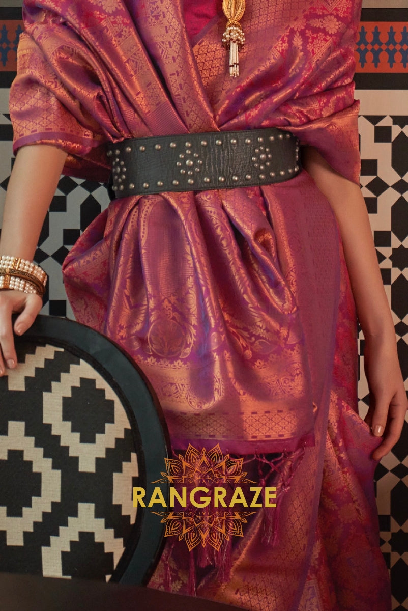 Royal Maroon Woven Kanjivaram Brocade Silk Saree