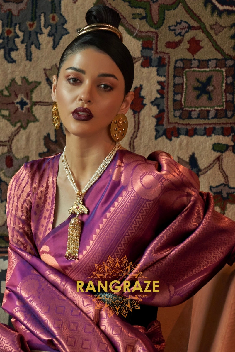 Majestic Purple Woven Banarasi Brocade Silk Saree