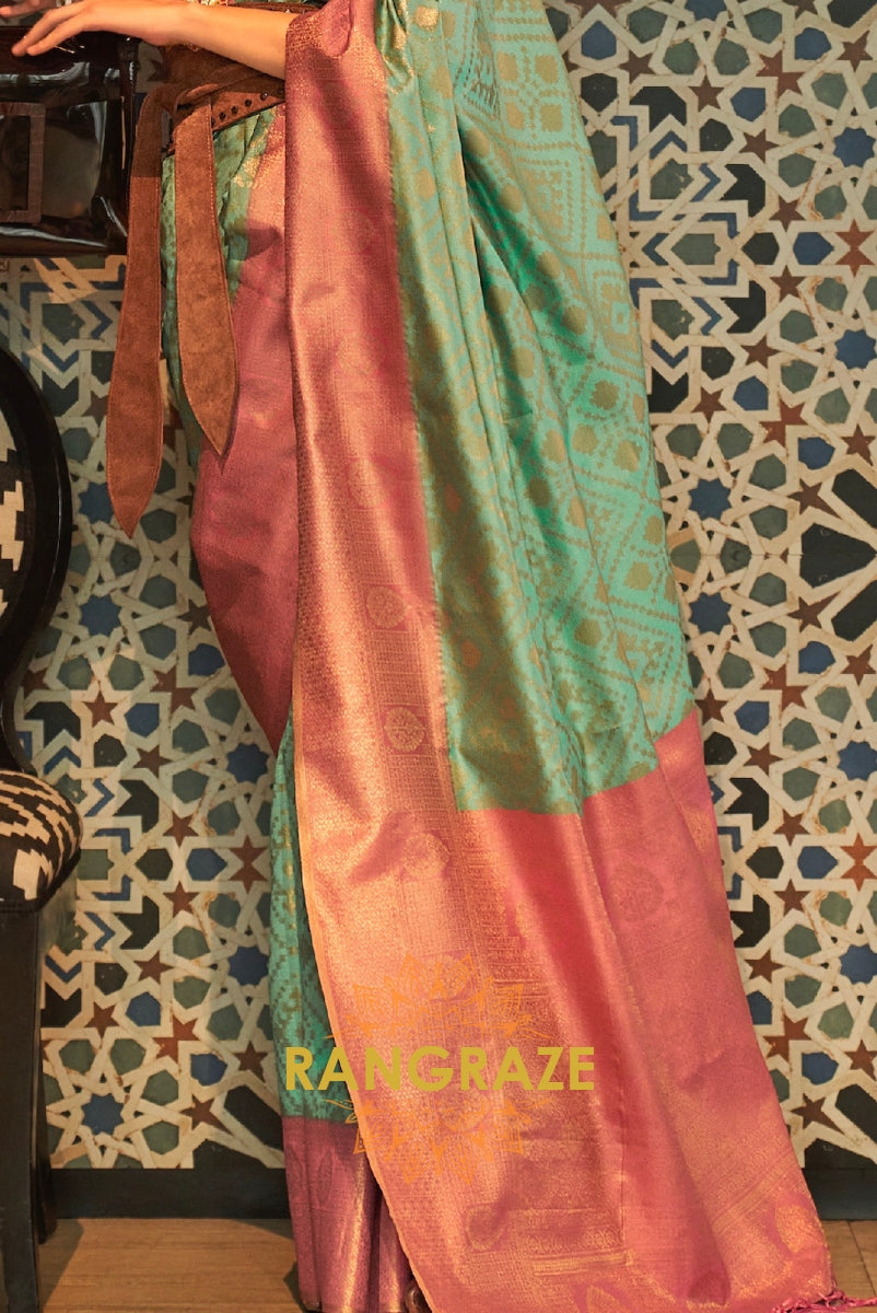 Turquoise Dual Tone Festive Kanjivaram Silk Saree
