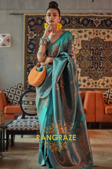 Majestic Turquoise Blue Woven Banarasi Brocade Silk Saree