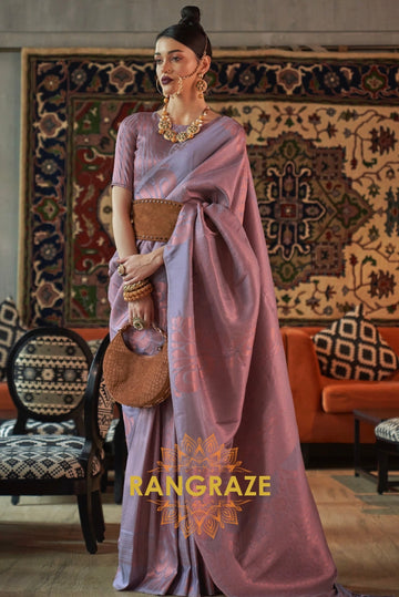 Majestic Lilac Lavender Woven Banarasi Brocade Silk Saree