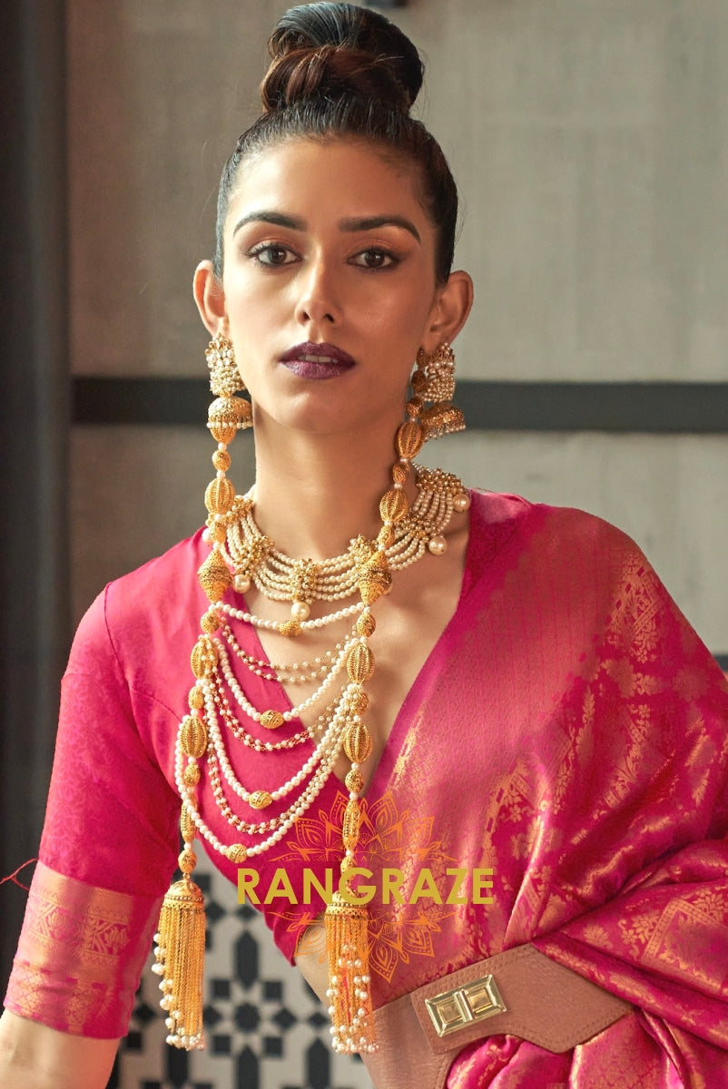Royal Magenta Woven Kanjivaram Brocade Silk Saree