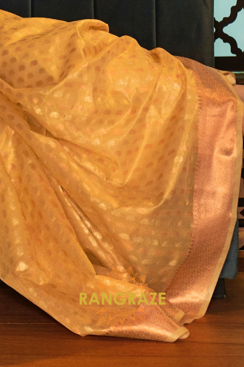 Mystic Golden Yellow Banarasi Tissue Woven Silk Saree