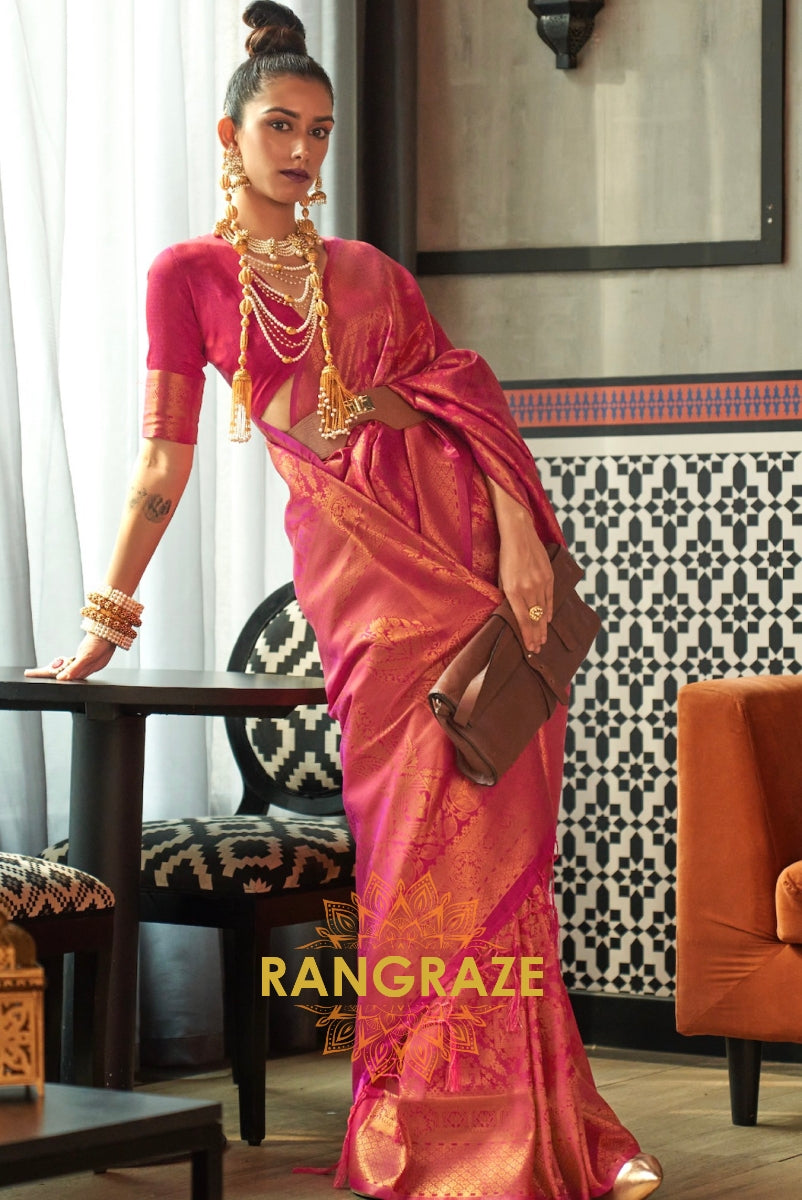 Royal Magenta Woven Kanjivaram Brocade Silk Saree