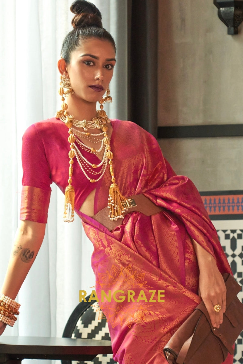 Royal Magenta Woven Kanjivaram Brocade Silk Saree