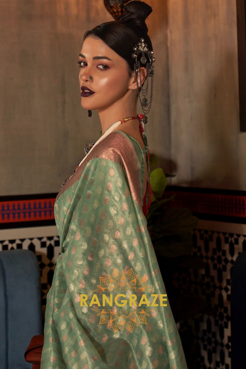 Mystic Turquoise Banarasi Tissue Woven Silk Saree