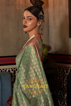 Mystic Turquoise Banarasi Tissue Woven Silk Saree