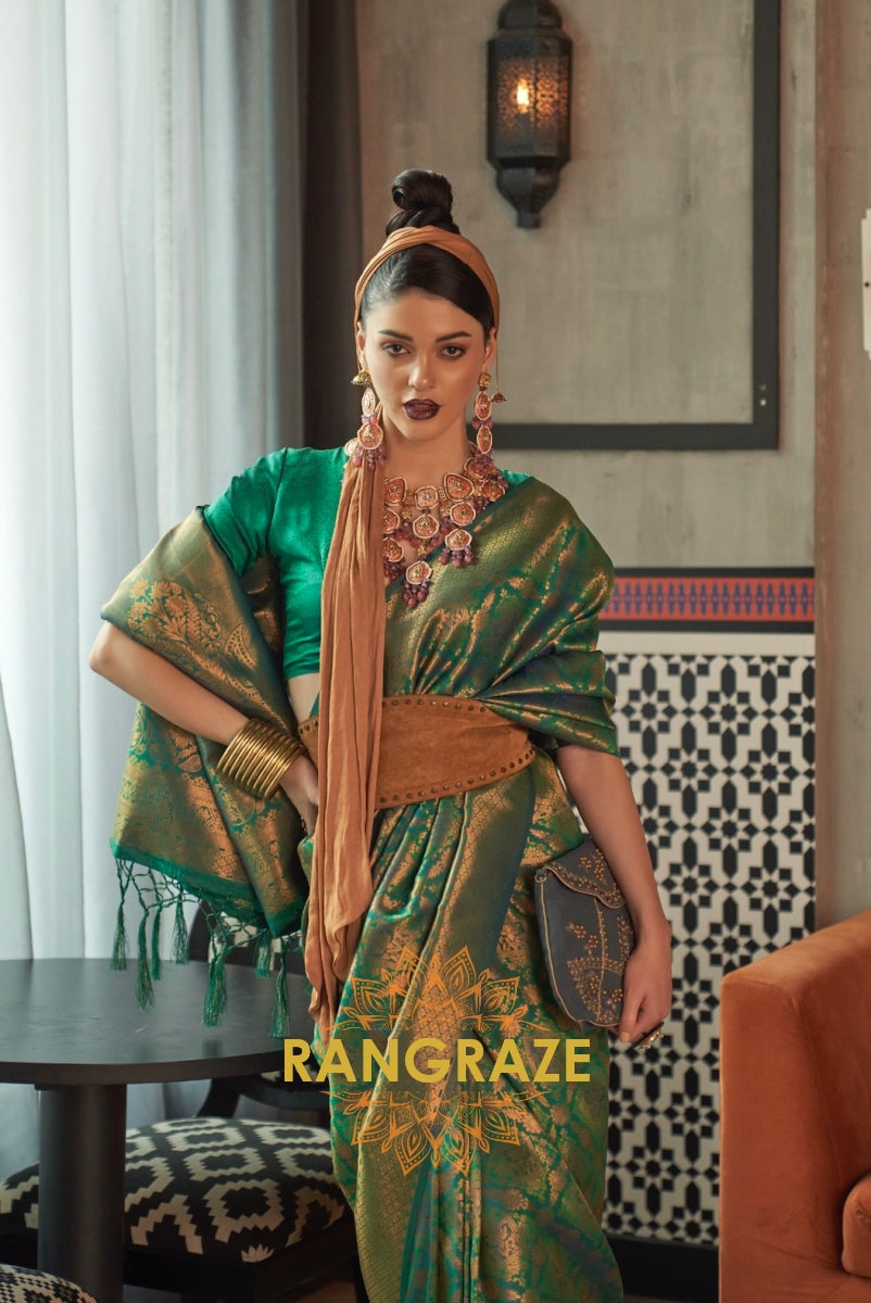 Royal Green Woven Kanjivaram Brocade Silk Saree