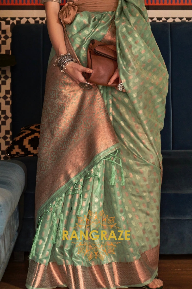 Mystic Turquoise Banarasi Tissue Woven Silk Saree