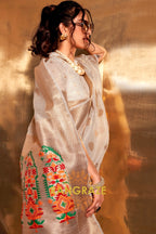 Vintage Golden White Woven Banarasi Tissue Silk Saree
