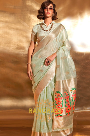 Vintage Sea Green Woven Banarasi Tissue Silk Saree