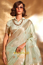 Vintage Sea Green Woven Banarasi Tissue Silk Saree