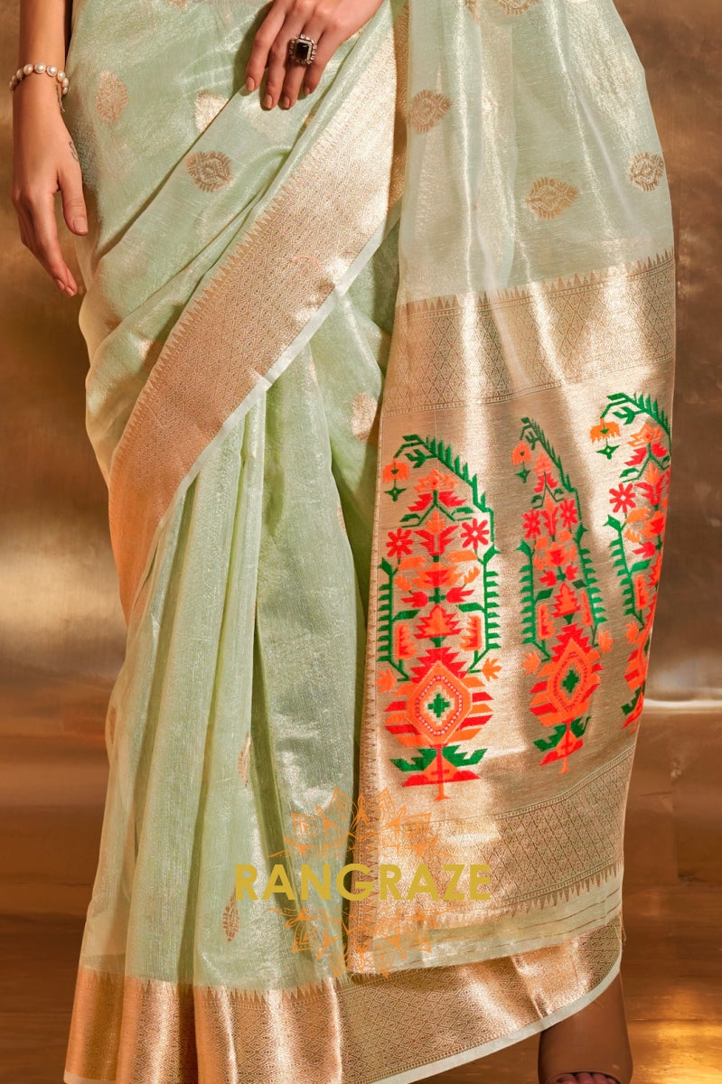 Vintage Sea Green Woven Banarasi Tissue Silk Saree