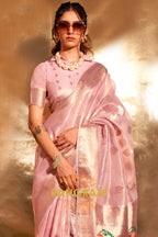 Vintage Golden Pink Woven Banarasi Tissue Silk Saree