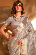 Vintage Golden Grey Woven Banarasi Tissue Silk Saree