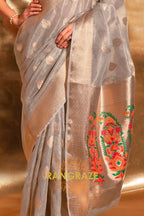 Vintage Golden Grey Woven Banarasi Tissue Silk Saree