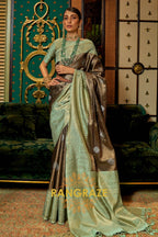 Majestic Green Woven Banarasi Tussar Silk Saree