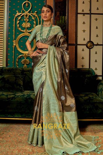 Majestic Green Woven Banarasi Tussar Silk Saree