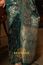 Seaweed Green Banarasi Woven Satin Silk Saree