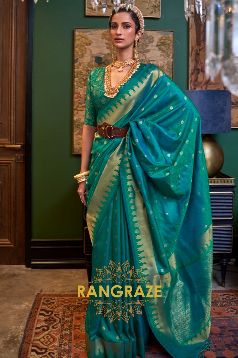 Festive Green Woven Banarasi Soft Silk Saree