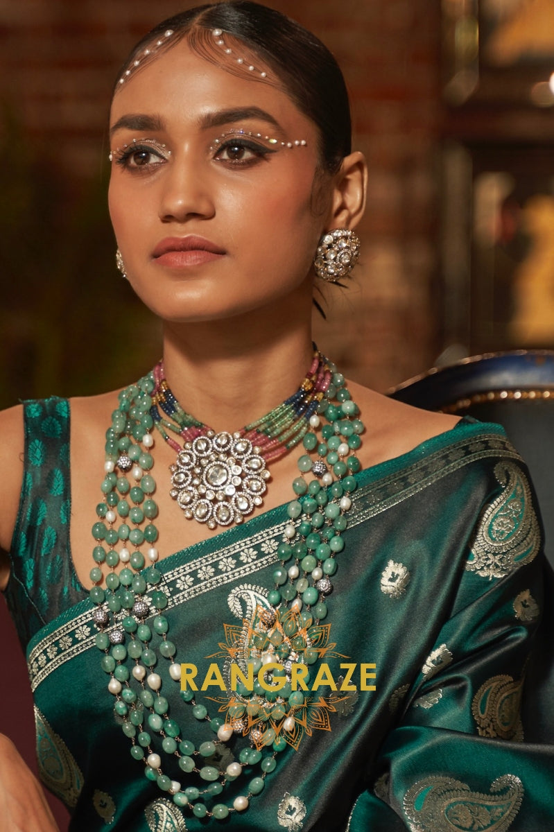 Seaweed Green Banarasi Woven Satin Silk Saree